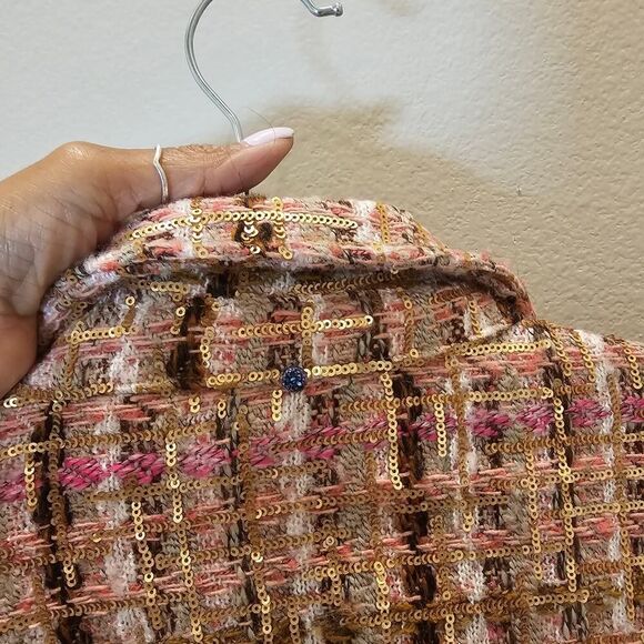 Adrenne Landau Onyx Plaid Sequence Cropped Jacket Size XL - Picture 6 of 7